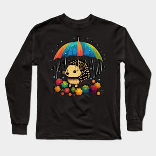 Hedgehog Rainy Day With Umbrella Long Sleeve T-Shirt